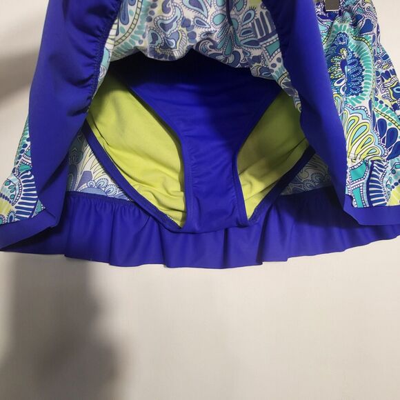 TITLE NINE Womens Large Green Blue Aztec Print Swim Athletic Golf Skort Swim - Picture 2 of 6